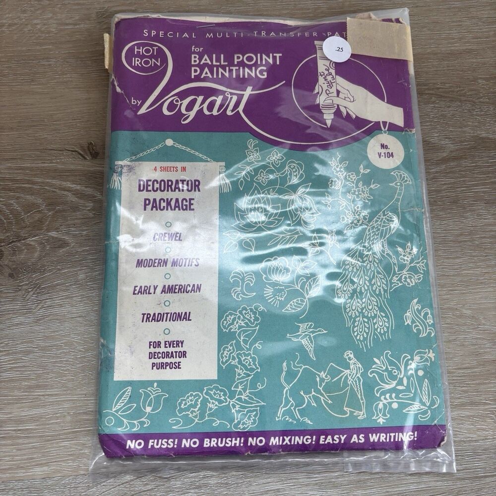 Vogart Vintage Hot Iron Transfer Patterns Decorator Package No V-104 Crewel Open